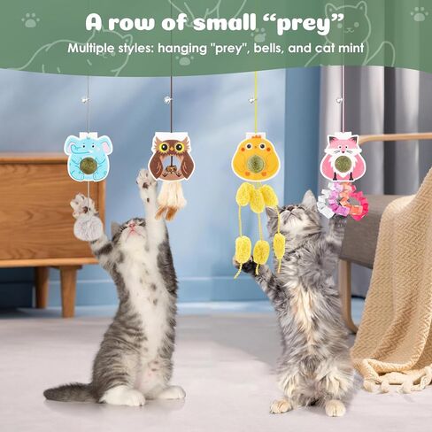 Fashion's Talk Cat Toy Interactive Hanging Door Cat Teaser Kitten Toys 80" 4-Pack Cats Toys Feather Toys with Catnip Ball Animal Exercise, Mental Physical Stimulation in Kuwait