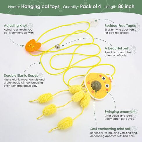 Fashion's Talk Cat Toy Interactive Hanging Door Cat Teaser Kitten Toys 80" 4-Pack Cats Toys Feather Toys with Catnip Ball Animal Exercise, Mental Physical Stimulation in Kuwait
