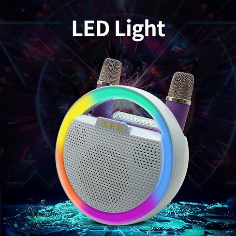 آلة كاريوكي KBQ مع 2 ميكروفونات لاسلكية، مكبر صوت كاريوكي محمول بلوتوث مع ضوء LED للأطفال والكبار والحفلات المنزلية الخارجية (أسود وأبيض) in Kuwait