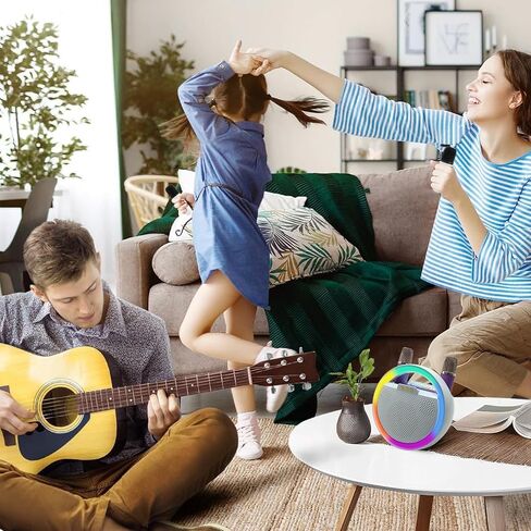 آلة كاريوكي KBQ مع 2 ميكروفونات لاسلكية، مكبر صوت كاريوكي محمول بلوتوث مع ضوء LED للأطفال والكبار والحفلات المنزلية الخارجية (أسود وأبيض) in Kuwait