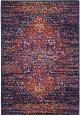 SAFAVIEH Evoke Collection 2'2" x 4' Blue / Fuchsia EVK275F Oriental Medallion Distressed Non-Shedding Living Room Bedroom Accent Rug in Saudi Arabia