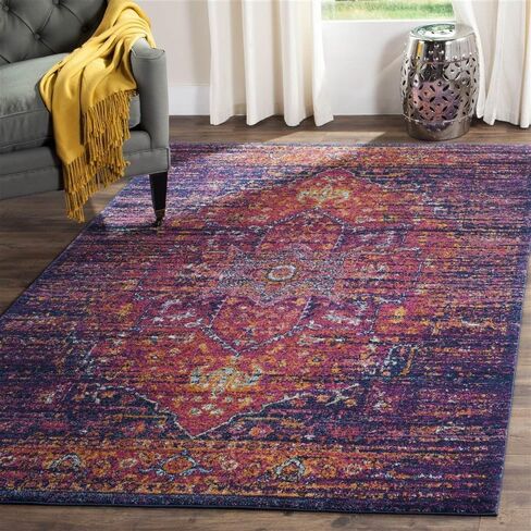 SAFAVIEH Evoke Collection 2'2" x 4' Blue / Fuchsia EVK275F Oriental Medallion Distressed Non-Shedding Living Room Bedroom Accent Rug in Saudi Arabia