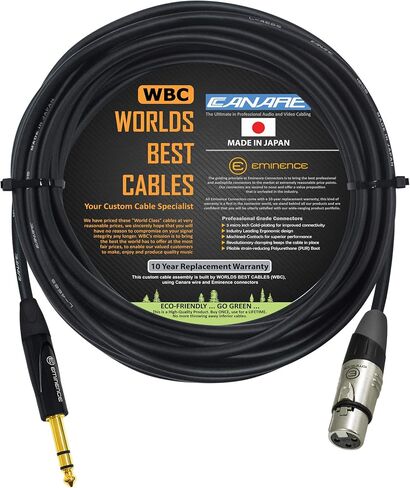 أفضل الكابلات في العالم 25 قدم - Canare L-4E6S، كابل توصيل XLR إلى TRS متوازن من Star Quad مع مقابس ستيريو E312 أنثى XLR وE502 TRS من Eminence Gold - مصنوع حسب الطلب in Saudi Arabia