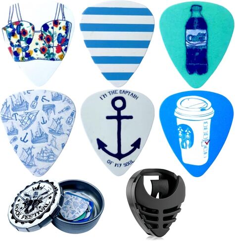 Miwayer Guitar Picks-Medium, 6 Pack Art Cool Guitar Pick In Metal Box W/Black Pick Holder, Unique Gift For Bass, Electric & Acoustic Guitars Lovers (Skeleton) in Kuwait