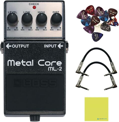 Boss ML-2 Metal Core Distortion Pedal Bundle w/2x Strukture S6P48 Woven Right Angle Patch Cables, 12x Guitar Picks and Liquid Audio Polishing Cloth in Saudi Arabia