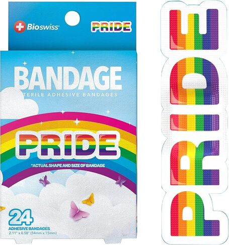 BioSwiss Bandages, Rainbow Pride Shaped Self Adhesive Bandage, Latex Free Sterile Wound Care, Fun First Aid Kit Supplies, 50 Count in Kuwait