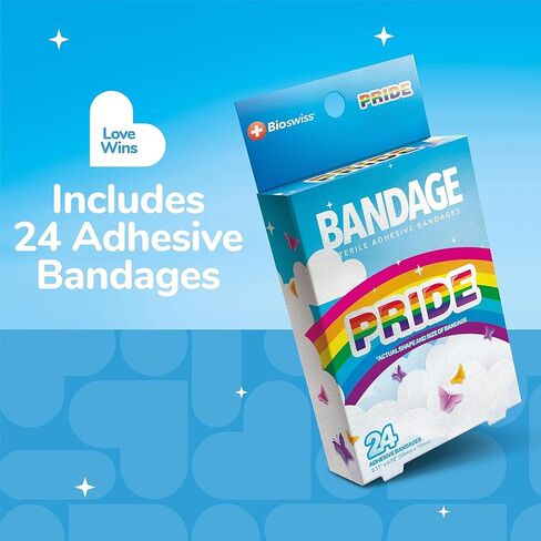 BioSwiss Bandages, Rainbow Pride Shaped Self Adhesive Bandage, Latex Free Sterile Wound Care, Fun First Aid Kit Supplies, 50 Count in Kuwait