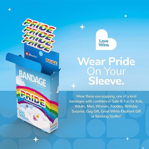 BioSwiss Bandages, Rainbow Pride Shaped Self Adhesive Bandage, Latex Free Sterile Wound Care, Fun First Aid Kit Supplies, 50 Count in Kuwait