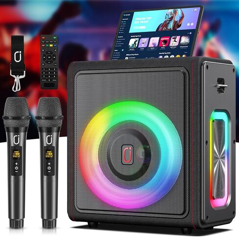 Karaoke Machine with 2 Wireless Microphones, Portable Bluetooth 5.3 Karaoke Speaker with Latest DSP Chip for Adults, PA System with LED Lights, Echo Adjustment, Support TWS/TF Card/USB/AUX/Live in Saudi Arabia