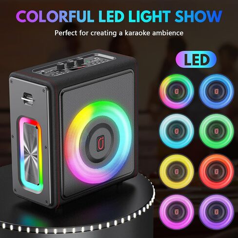 Karaoke Machine with 2 Wireless Microphones, Portable Bluetooth 5.3 Karaoke Speaker with Latest DSP Chip for Adults, PA System with LED Lights, Echo Adjustment, Support TWS/TF Card/USB/AUX/Live in Saudi Arabia