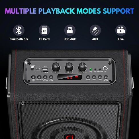 Karaoke Machine with 2 Wireless Microphones, Portable Bluetooth 5.3 Karaoke Speaker with Latest DSP Chip for Adults, PA System with LED Lights, Echo Adjustment, Support TWS/TF Card/USB/AUX/Live in Saudi Arabia
