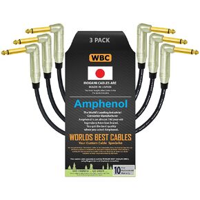 WORLDS BEST CABLES 3 Units - 6 Inch - Pedal, Effects, Patch, Instrument Cable Custom Made Using Mogami 2319 Wire & Amphenol ACPM-RN-AU M-Series Angled Gold TS Plugs