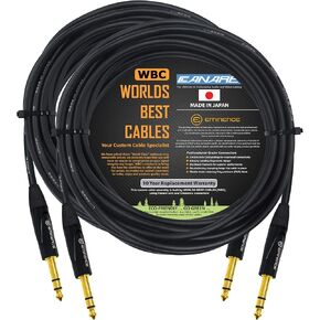 WORLDS BEST CABLES 2 Units - 20 Foot - Canare L-4E6S, Star Quad Balanced TRS Patch Cable with Eminence Gold E502 TRS Stereo Plugs - Custom Made in Saudi Arabia