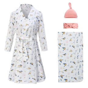 Miracle Baby Maternity Robe and Baby Swaddle Blanket, Matching Robe and Swaddle Set Mom and Baby, Hospital Labor and Delivery Gown