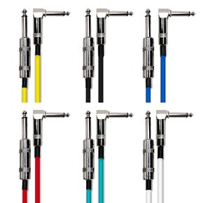 AxcessAbles 1/4" Right Angle Amp Cords for Bass & Electric Guitar - Metal TS Connectors, OFC Copper Wire | 6ft TS Instrument Cable Pack | Multi-Color Mono Guitar, Amp Cables (6ft, 6 Pack)