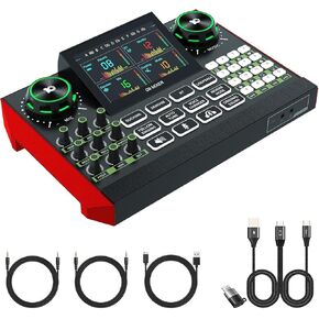 Audio Interface Multi-Channel for Singing Practice and Improvement, Audio Mixer/Soundboard for Podcasting/Streaming,XLR Studio DJ Mixers/Live Sound Card Board for PC/Phone Starter Setup for Tiktok