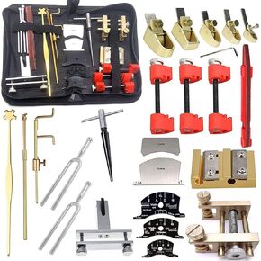 Violin Luthier Repair Tool Kit 24pcs Include 8-16mm Thumb Planer Violin Crack Clamp Tuning Fork Bridge Template Sound Post Gauge & Retriever Clip & Setter Tuning Peg Reals Shaver & Reamer Set