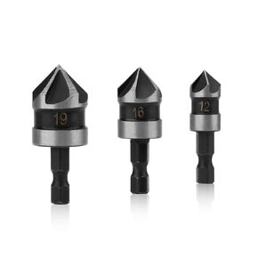Countersink Drill Bit Set, 3pcs Single Flute 90 Degree Edge Chamfer Chamfering Tool End Mill Cutter Countersink Drill Bits Kit 3/8 1/2 3/4