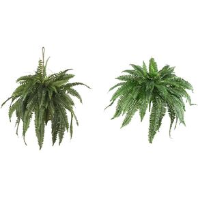 Nearly Natural 22in & 48in Artificial Boston Ferns, Set of Hanging Baskets and Plants, Green