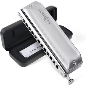 CONJURER Chromatic Harmonica with Valve 12 Hole Harmonica C Key for for Professional Beginners Kids Adult Mouth Organ with Case,1248-Aurora Key of C