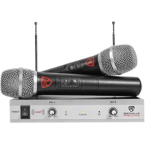 Rockville RWM1202VH VHF Wireless Dual HandHeld Microphone System/Metal Receiver