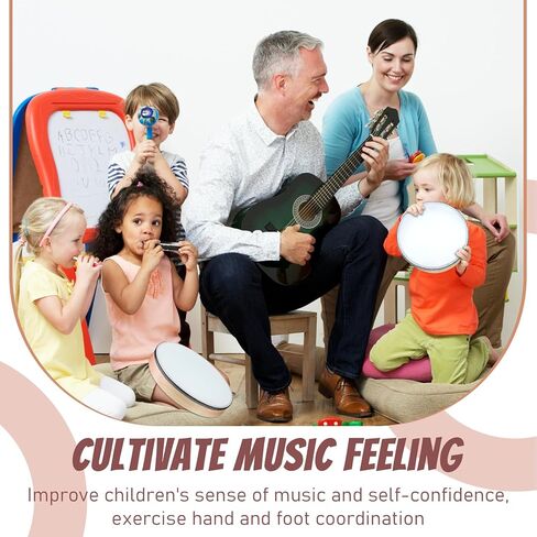 16 قطعة طبلة يدوية مع 16 قطعة طبلة عصا 6 بوصة 8 بوصة 10 بوصة 12 بوصة إطار خشبي طبل الكبار الأطفال الطبول الموسيقية التعليمية الآلات الإيقاعية للمنزل والمدرسة والحفلات، أبيض in Kuwait