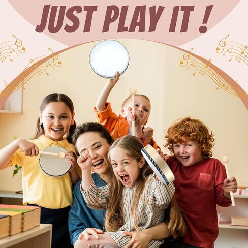 16 قطعة طبلة يدوية مع 16 قطعة طبلة عصا 6 بوصة 8 بوصة 10 بوصة 12 بوصة إطار خشبي طبل الكبار الأطفال الطبول الموسيقية التعليمية الآلات الإيقاعية للمنزل والمدرسة والحفلات، أبيض in Kuwait