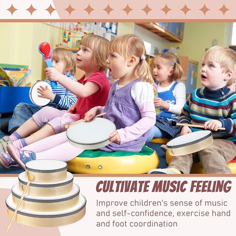16 قطعة طبلة يدوية مع 16 قطعة طبلة عصا 6 بوصة 8 بوصة 10 بوصة 12 بوصة إطار خشبي طبل الكبار الأطفال الطبول الموسيقية التعليمية الآلات الإيقاعية للمنزل والمدرسة والحفلات، أبيض in Kuwait