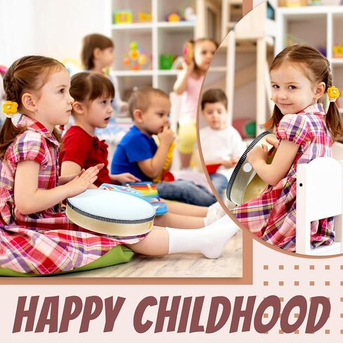 16 قطعة طبلة يدوية مع 16 قطعة طبلة عصا 6 بوصة 8 بوصة 10 بوصة 12 بوصة إطار خشبي طبل الكبار الأطفال الطبول الموسيقية التعليمية الآلات الإيقاعية للمنزل والمدرسة والحفلات، أبيض in Kuwait