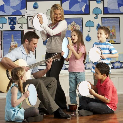 16 قطعة طبلة يدوية مع 16 قطعة طبلة عصا 6 بوصة 8 بوصة 10 بوصة 12 بوصة إطار خشبي طبل الكبار الأطفال الطبول الموسيقية التعليمية الآلات الإيقاعية للمنزل والمدرسة والحفلات، أبيض in Kuwait