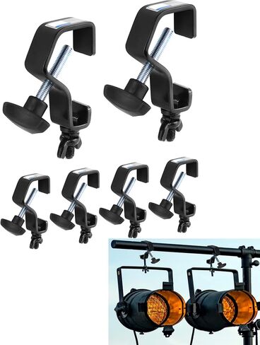 QWORK 6 حزمة مشبك إضاءة المسرح، خطاف إضاءة المسرح، مشابك تروس سوداء، أقصى تحميل 44 رطل C مشبك لإضاءة DJ أضواء كشاف ضوء رأس متحرك، مناسب لأنابيب/أنابيب OD مقاس 1 بوصة - 1⅛ بوصة in Kuwait