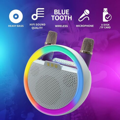 آلة كاريوكي KBQ مع 2 ميكروفونات لاسلكية، مكبر صوت كاريوكي محمول بلوتوث مع ضوء LED للأطفال والكبار والحفلات المنزلية الخارجية (أرجواني) in Kuwait
