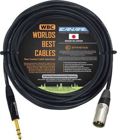 أفضل الكابلات في العالم 20 قدم - Canare L-4E6S، كابل توصيل XLR إلى TRS متوازن من Star Quad مع مقابس ستيريو E311 ذكر XLR وE502 TRS من Eminence Gold - مصنوع حسب الطلب in Saudi Arabia