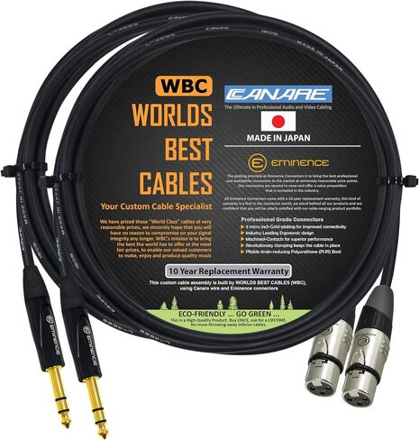 أفضل الكابلات في العالم وحدتين - 4 أقدام - Canare L-4E6S، كابل توصيل XLR إلى TRS متوازن من Star Quad مع مقابس ستيريو E312 أنثى XLR وE502 TRS من Eminence Gold - مصنوع حسب الطلب in Saudi Arabia