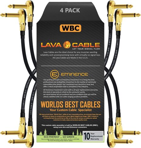 أفضل الكابلات في العالم، 4 وحدات - Lava Mini ELC (أسود) - 9 بوصة - أداة تأثيرات جيتار باس، كابل توصيل مع موصلات TS مطلية بالذهب الفاخر ¼ بوصة (6.35 مم) ذات شكل منخفض، زاوية قائمة من نوع الفطيرة in Saudi Arabia