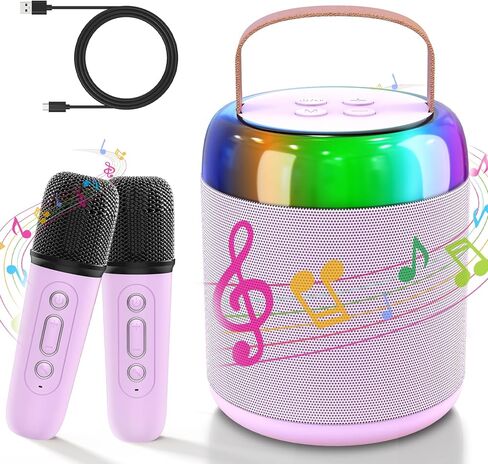 Mini Karaoke Machine, Portable Bluetooth 5.3 Speaker with 2 Wireless Microphones for Kids and Adults, Gifts for Girls and Boys Birthday Gifts Home Party Indoor Outdoor Activities（Purple） in Kuwait