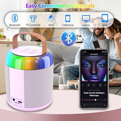 Mini Karaoke Machine, Portable Bluetooth 5.3 Speaker with 2 Wireless Microphones for Kids and Adults, Gifts for Girls and Boys Birthday Gifts Home Party Indoor Outdoor Activities（Purple） in Kuwait