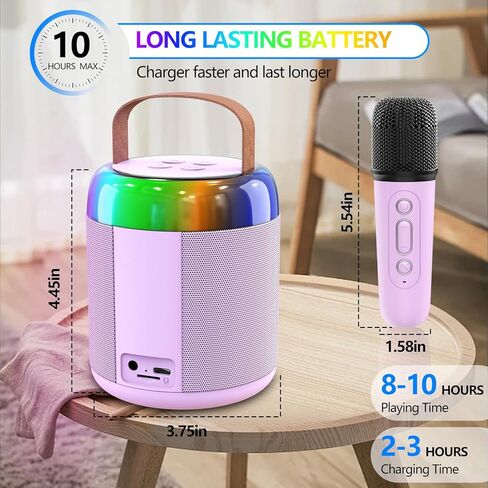 Mini Karaoke Machine, Portable Bluetooth 5.3 Speaker with 2 Wireless Microphones for Kids and Adults, Gifts for Girls and Boys Birthday Gifts Home Party Indoor Outdoor Activities（Purple） in Kuwait