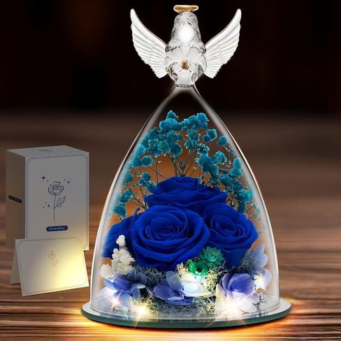 هدايا نسائية لعيد الميلاد، عيد الحب، عيد الأم، هدية زهرة حمراء محفوظة للأم، الجدة، الزوجة، لها، تمثال ملاك زجاجي مع ثلاث ورود حقيقية، هدايا ملاك الورد إلى الأبد لعيد الميلاد in Saudi Arabia