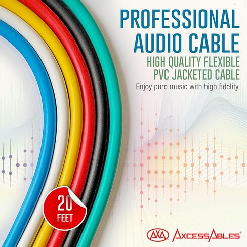 AxcessAbles 1/4" Right Angle Amp Cords for Bass & Electric Guitar - Metal TS Connectors, OFC Copper Wire | 6ft TS Instrument Cable Pack | Multi-Color Mono Guitar, Amp Cables (6ft, 6 Pack) in Kuwait