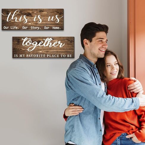 Jetec 2 Pcs This is Us Wall Decor Home Wooden Wall Sign Family Wall Plaques Together Is My Favorite Place To Be Sign Rustic Wood Entryway Plaque for Bedroom Living Room,4.7 x 13.8 Inch(Antique Grey) in Kuwait