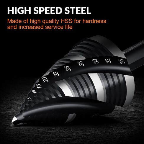 THINKWORK 5 Pcs HSS Step Drill Bit Set (Metric), Unibit for Metal-59 Steps | TiN coating, precise scale marks, (4-35mm)various sizes, smooth drilling, long lifespan, storage case,1/4"(6.35mm) Hex shank in Kuwait