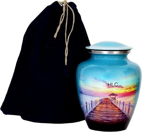 HLC URNS – Beach Blue Cremation Urn for Human Ashes - Adult Funeral Urn Handcrafted - Affordable Urn for Ashes (Adult (200 lbs) – 10.5 x 6 “, Cremation Urn) in Saudi Arabia