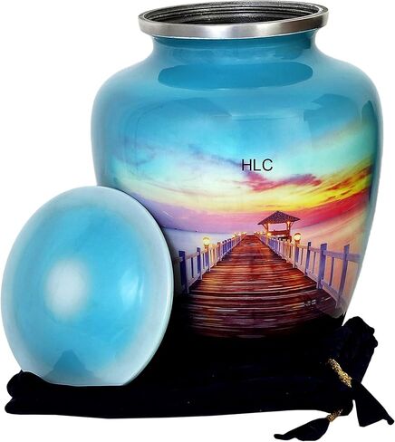 HLC URNS – Beach Blue Cremation Urn for Human Ashes - Adult Funeral Urn Handcrafted - Affordable Urn for Ashes (Adult (200 lbs) – 10.5 x 6 “, Cremation Urn) in Saudi Arabia