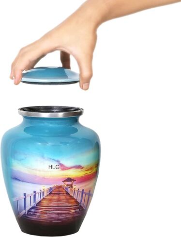 HLC URNS – Beach Blue Cremation Urn for Human Ashes - Adult Funeral Urn Handcrafted - Affordable Urn for Ashes (Adult (200 lbs) – 10.5 x 6 “, Cremation Urn) in Saudi Arabia