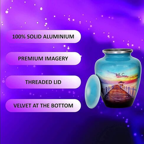 HLC URNS – Beach Blue Cremation Urn for Human Ashes - Adult Funeral Urn Handcrafted - Affordable Urn for Ashes (Adult (200 lbs) – 10.5 x 6 “, Cremation Urn) in Saudi Arabia
