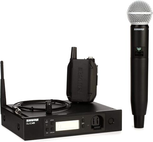 نظام ميكروفون لاسلكي رقمي Shure GLXD124R+/85 ثنائي النطاق Pro للكنيسة والكاريوكي والغناء - عمر البطارية 12 ساعة، نطاق 100 قدم | ميكروفونات محمولة باليد وميكروفونات Lavalier، جهاز استقبال مثبت على حامل قناة واحدة in Saudi Arabia