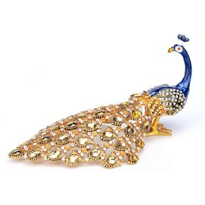 Trinket Box with Hinged Blue Peacock Crystal Ornament Decorative Hinged Jewelry Box Ring Store Luxurious Gift for Home Decor
