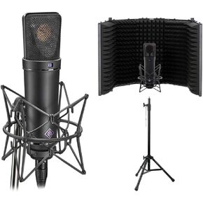 Neumann U 87 Ai Condenser Microphone (Studio Set, Black) with RF-5P-B Reflection Filter & Reflection Filter Mic Stand Bundle