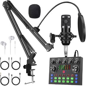 V8S+BM800 Podcast Equipment Bundle,Condenser Mic Recording Studio,Streaming Podcast Mic Starter Kit with Voice Changer, Live Sound Card Audio Interface for Computer Vlog Living for YouTube TikTok